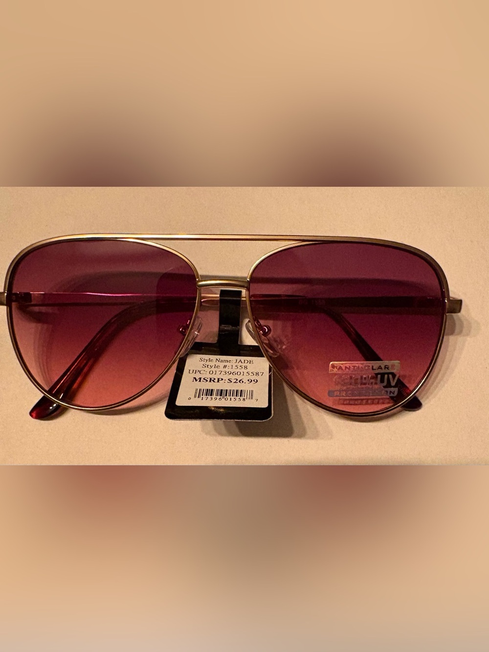 Blue Gem Gold Metal Sunglasses with Pink Gradient Lenses